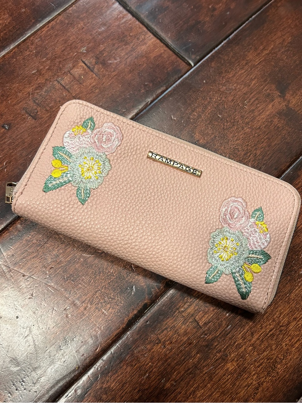 Rampage - Pink Floral Embroidered Zip Wallet